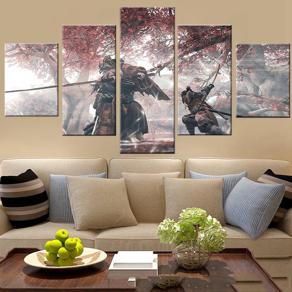 5 Panels Canvas Wall Art Japanese Samurai Duel Anime Poster Painting Living Room Picture Print Bedroom Mural Home Decoration