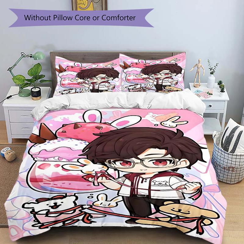 3pcs Anime Cartoon Design Comforter Set with One Quilt Cover and Two Pillowcases (No Core) - Festive Gift for Bedroom and Guest Room Decoration, Polye