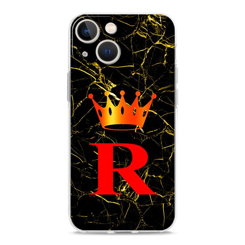 Чехол для iPhone 16 Чехлы iPhone 15 12 13 14 16 Pro Max X XR XS Max 15 Plus iPhone11 Крышка Роскошный Мраморный Буква A B Корона