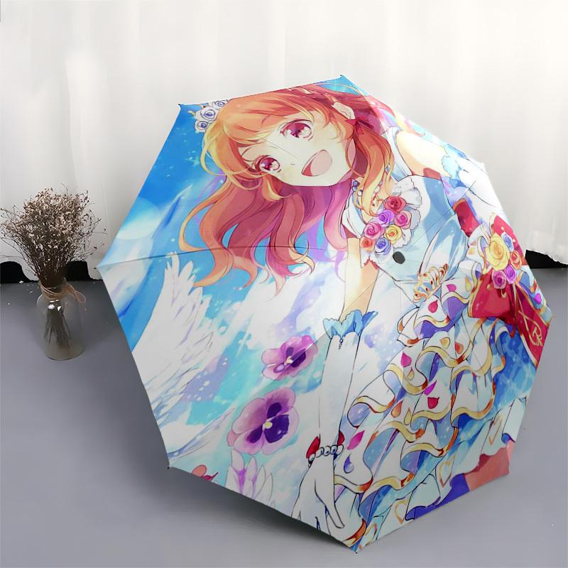 1 шт. Love Live! Уличный зонт Umi Sonoda - Автоматическое открытие/закрытие, Портативная 3-складная конструкция, Железный каркас с 8 спицами, Идеальный подарок для фанатов, Путешественников, Da