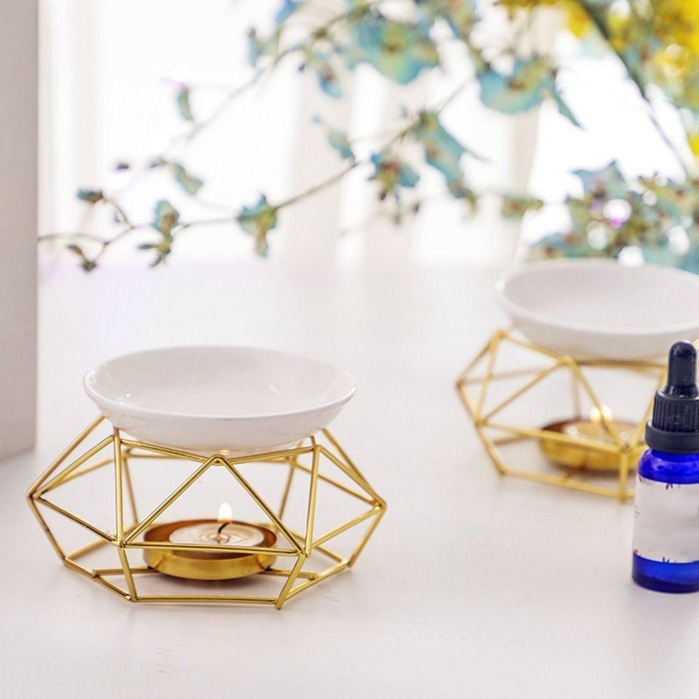 Gold Candle Holder Rhombus Shape Incense Burner Durable Tealight Holder  Candlelight Dinner Props