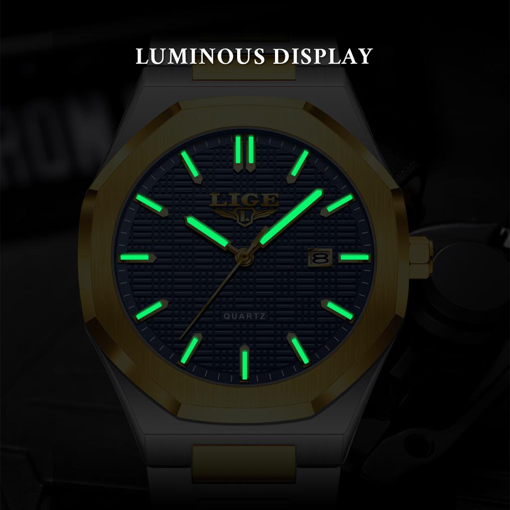 Fashion LIGE Top Brand Luxury Mens Watches Business Steel Quartz Wristwatches 30M Waterproof Luminous Watch Men Gifts Reloj