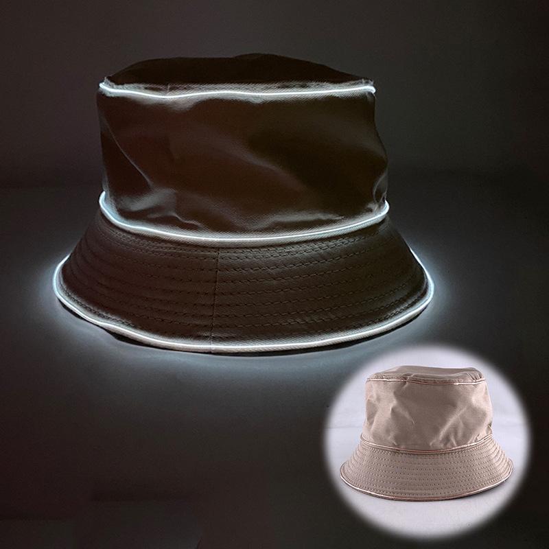 Adult LED Light-Up Flat Top Sun Hat Unisex Logo Embroidery Bucket Cap Solid Color Promotional Gift