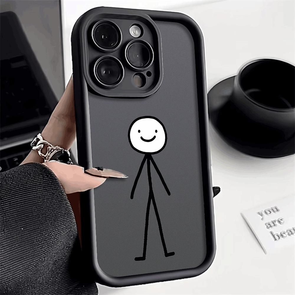 Ударопрочный чехол для телефона для iPhone 16 15 14 13 12 11 Pro Max Plus/Mini Защита камеры Защита от царапин Мягкий чехол Милый Черная Линия Мужчина