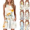 Женское летнее повседневное платье с круглым вырезом и принтом, платье без рукавов с карманами