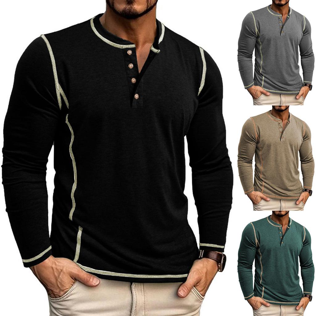 Men'S Button Up Long Sleeved Fashionable Casual Sports Top