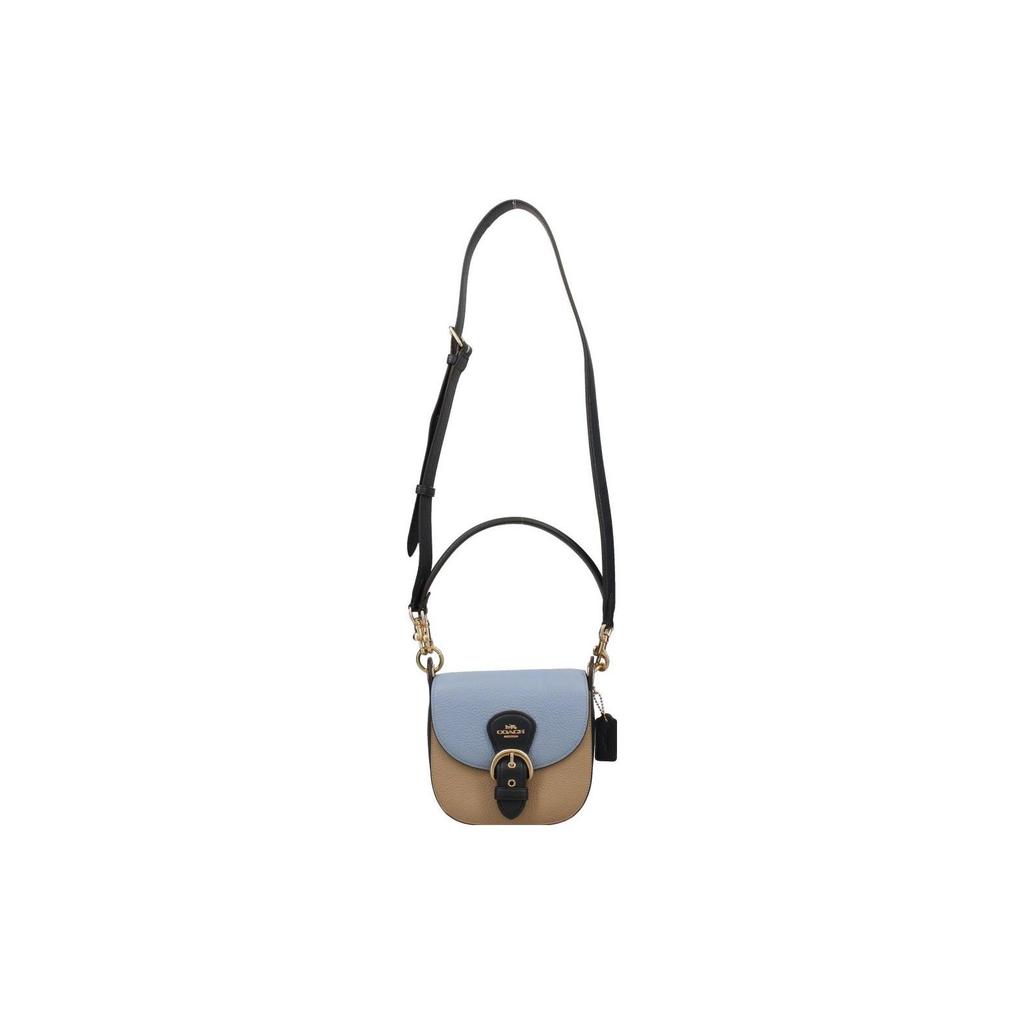 Coach Kleo 17 Сумочка на плечо с пряжкой-седло, Color Block, клапан, кожаная, подмышку, кросс-боди, на плечо, маленькая, женская, светло-голубой, хаки C8744-IMTUZ