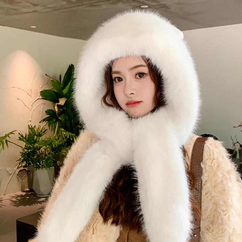 Плюшевая теплая шапка-медведь, шарф, комплект из одного предмета, ветрозащитная шапка для защиты ушей при езде на велосипеде, утолщенная и универсальная для зимы