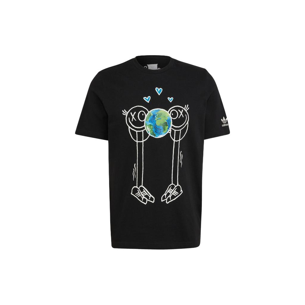 Adidas Футболка Originals Trefoil Cartoon Print Logo с круглым вырезом, мужские топы, черный цвет HR7113