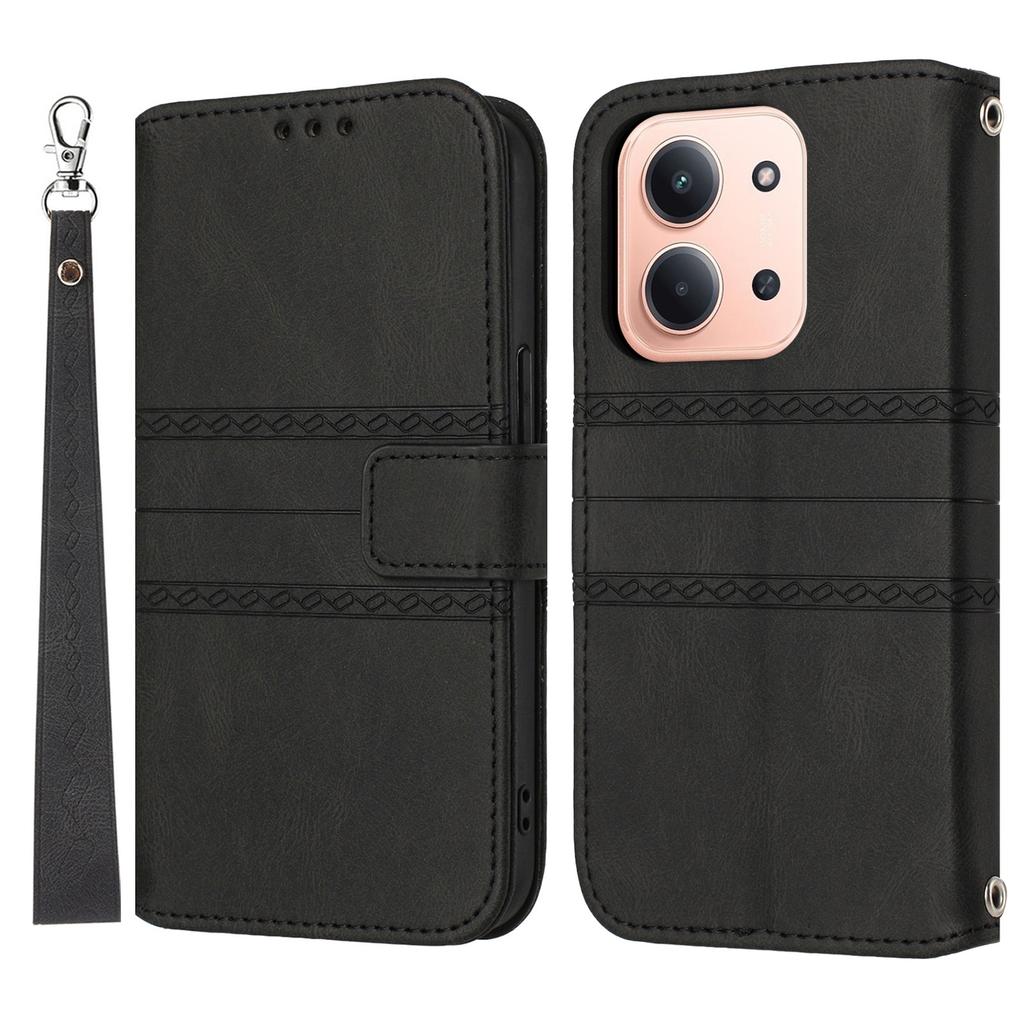 For Xiaomi Redmi 15C 4G (EU) (173mm)/15C 5G (EU) (173mm)/Poco C85 4G (173mm) Case Wallet Leather Imprinted Phone Cover with Wrist Strap