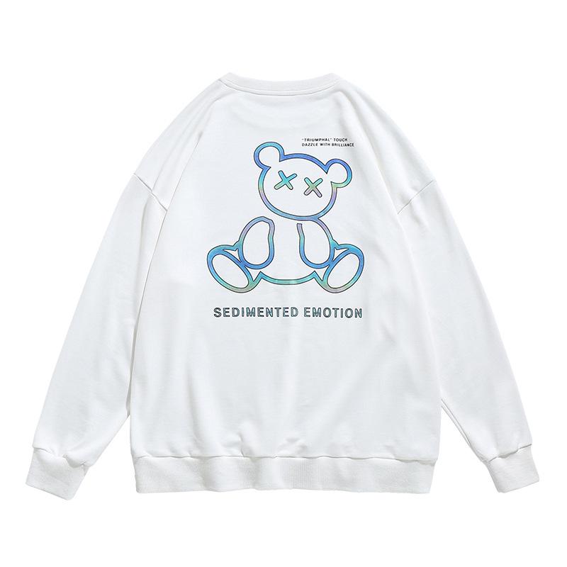 Новый свитер, японская мужская одежда, осенне-зимний новый модный брендовый свитер, мужской светоотражающий топ с красочным принтом медведя