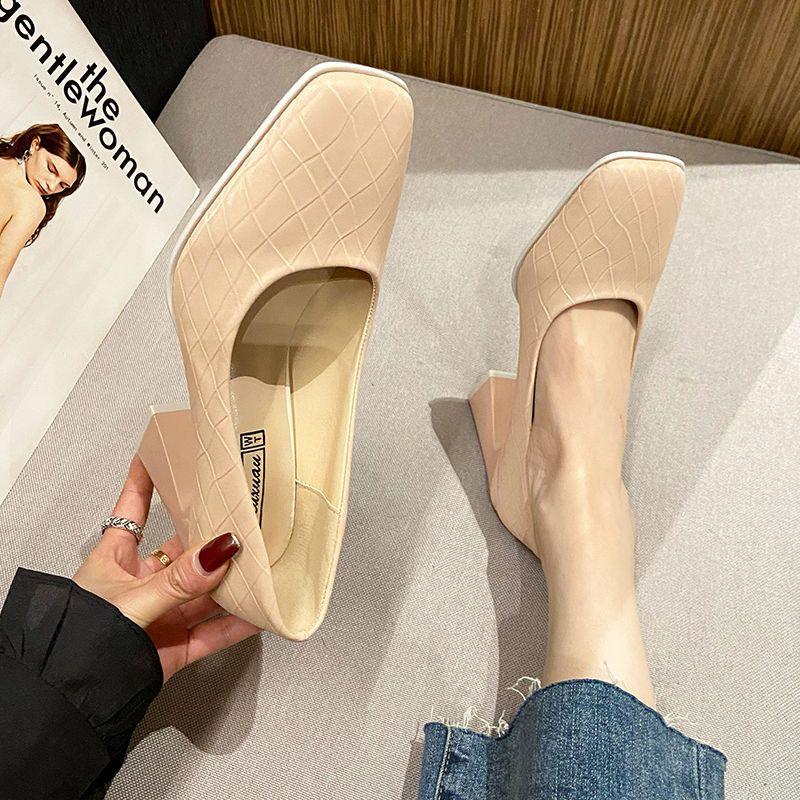 Shoes for Women 2024 Moccasins Green Ladies Summer Footwear Square Toe High Heels Pumps On Heeled Young Fashion Chic and Elegant