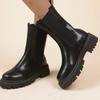 Кожаные стрейч одинарные ботинки женские на платформе новые с круглым носком рукав внутреннее увеличение высоты полусапожки средней высоты для осени и зимы