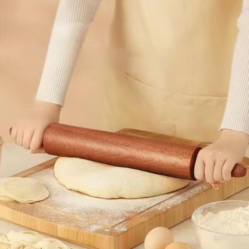 Деревянная скалка с ручками, Классический ролик для теста для выпечки, 40x4,5 см