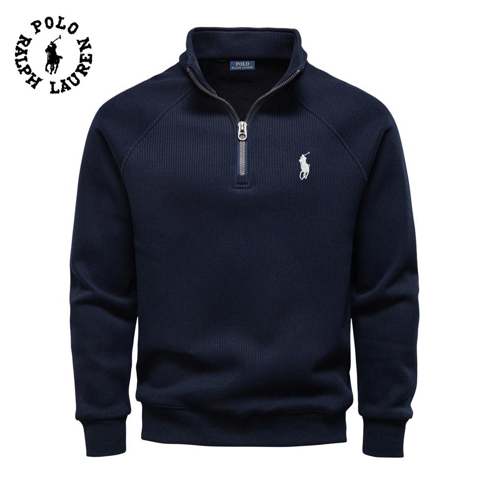 Ralph Lauren 2026 Новая осенне-зимняя толстовка с вышивкой, на молнии до середины, с воротником-стойкой, модная, универсальная, плюшевая, мужская толстовка