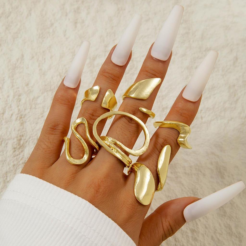 6PCS Fashion Sense Of Technology Irregular Alloy Rings Set Jewelry for Women Girls Party Future Style Finger Rings