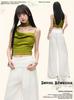 Linen Tencel Wide Waist Head Foldable Relaxation Wide Leg Casual Pants for Women