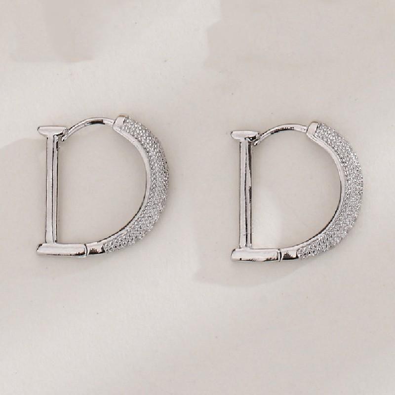 Diamond Studded Letter Earrings for Women's Light Luxury Style Earrings