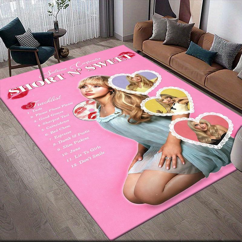 Sabrina Poster Flannel Printed Carpet, Home Sofa Decoration for Living Room & Bedroom, Non‑Slip Play Flannel Floor Mat for Game Room