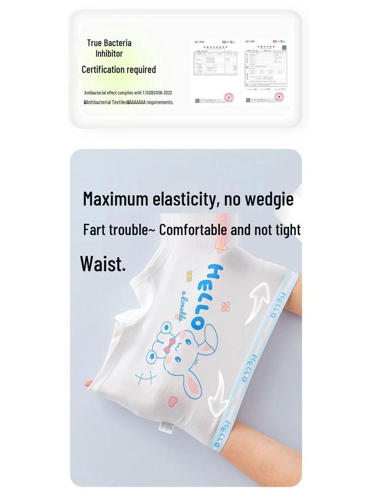 Трусы-боксеры из чистого хлопка для девочек с мультяшным рисунком - Антибактериальные, с плоской штаниной, не сдавливающие, для детей младшего и среднего школьного возраста