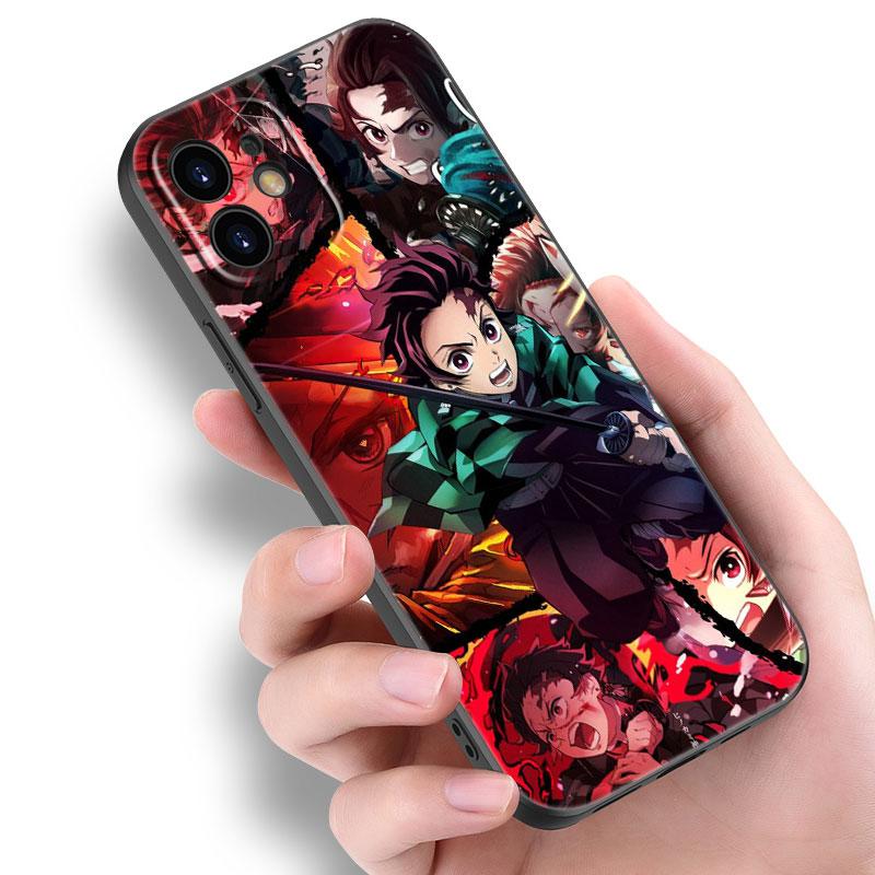Чехол аниме Demon Slayer Tanjiro для Apple iPhone 14 13 12 Mini 11 Pro Max 7 8 XR X XS 7 8 Plus SE 2020 2022, черный чехол
