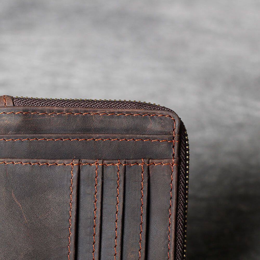 Многослотовое ретро кофейное ручной работы из кожи Crazy Horse мужское дизайнерское портмоне на молнии для монет и кредитных карт, маленькие кармашки