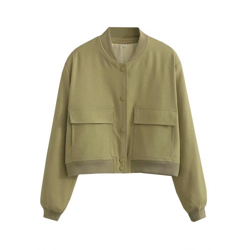 Women S Stand Collar Big Pocket Jacket Casual Outerwear