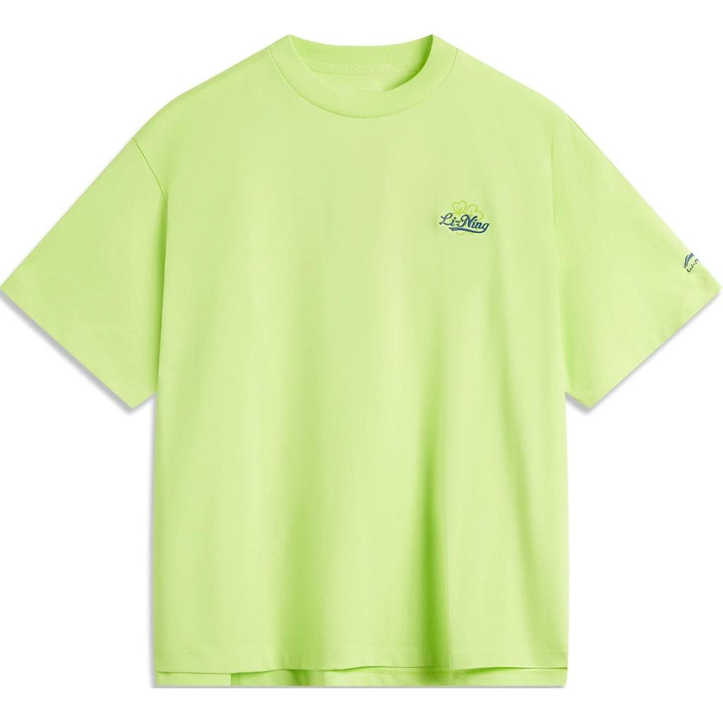Футболка Li Ning Sports Trend Series с круглым вырезом и принтом в виде буквы, удобная дышащая футболка с коротким рукавом, женские топы кисло-зеленого цвета AHSU522-4
