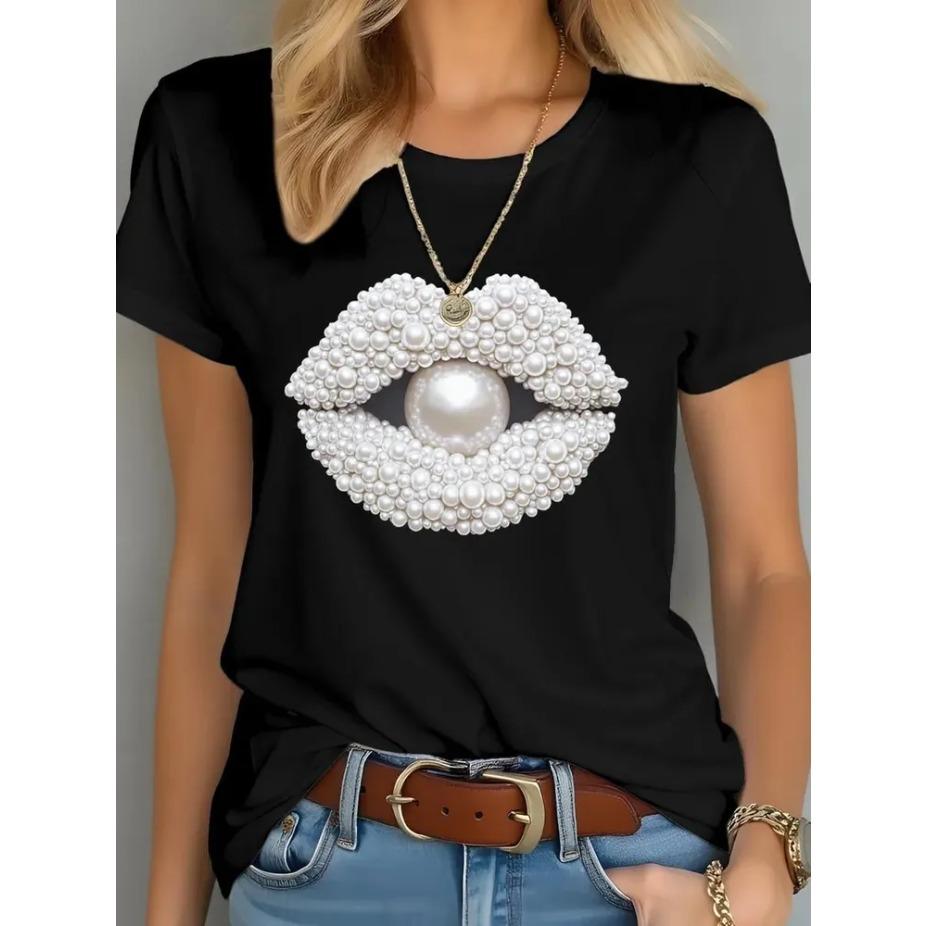 Женская футболка с коротким рукавом и круглым вырезом с мультяшным принтом, хлопковая летняя футболка