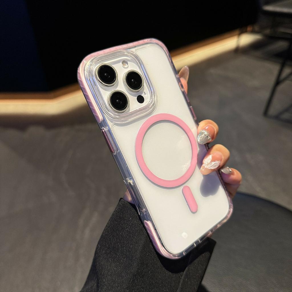 For iPhone 16 Pro Max Case Compatible with MagSafe TPU PC Clear Phone Cover with Metal Buttons
