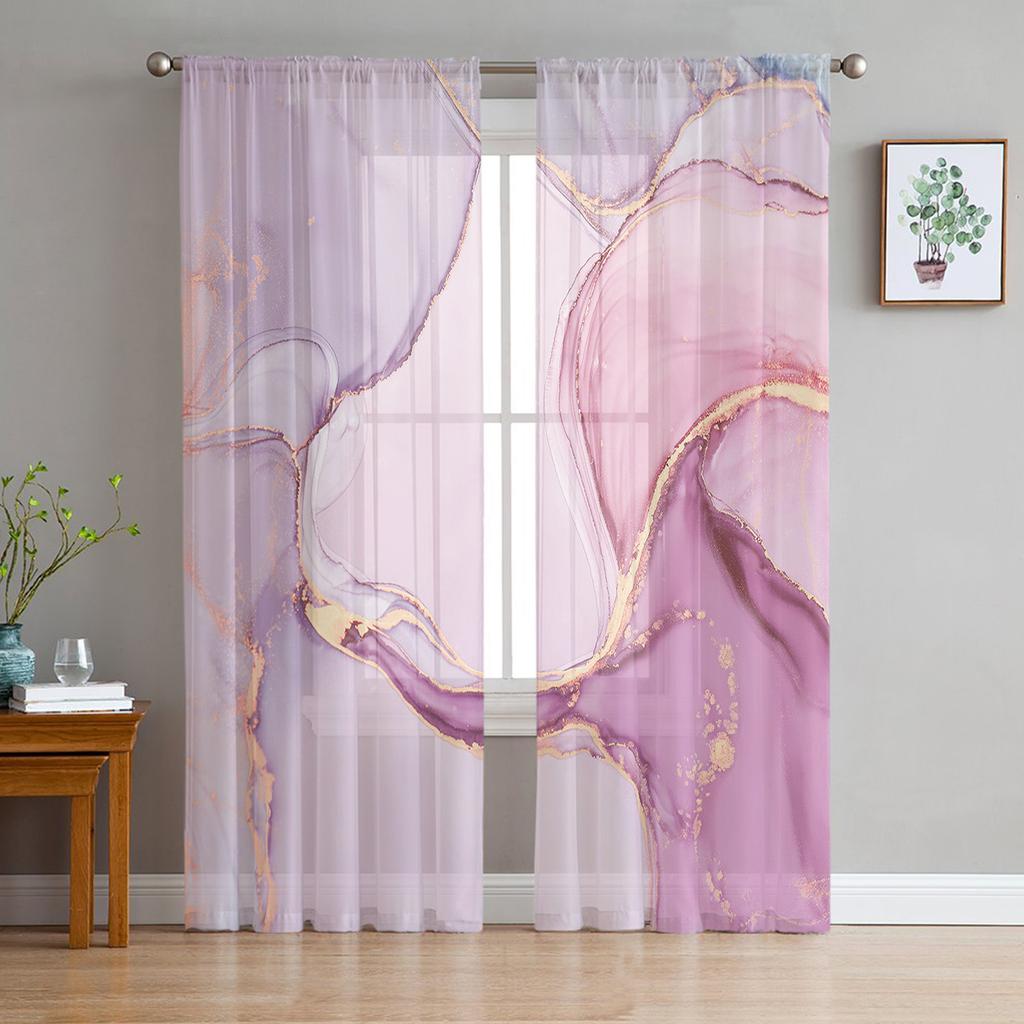 Marble Texture Tulle Curtains for Living Room Bedroom Kitchen Decoration Transparent Chiffon Sheer Voile Window Curtain
