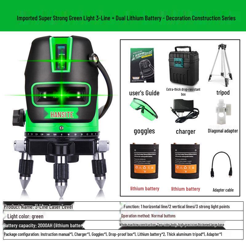 High-Precision Outdoor Laser Projector: Infrared Green & Blue Light, 2/3/5 Lines, Auto-Leveling