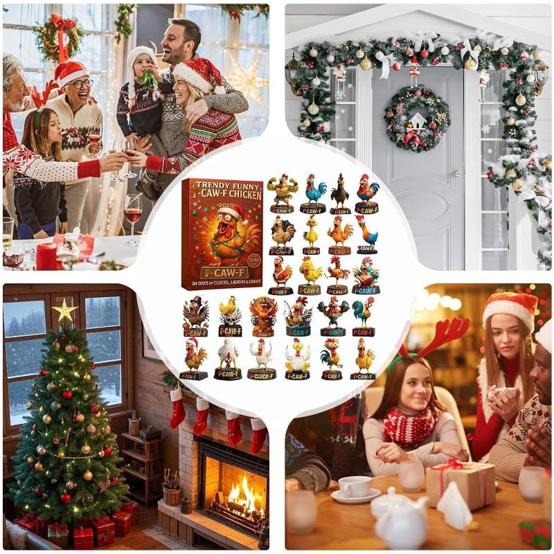 Caw-F Advent Calendars 2025 Funny Christmas Decor Chicken Ornaments 24 Days Countdown Calendar Christmas Tree Hanging Charms