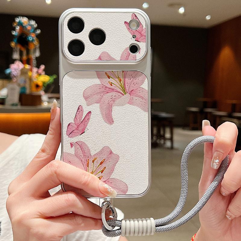 Кожаный чехол-шнурок с принтом акварельных цветов для iPhone 18 Pro Max 17 16 15 14 13 Pro Max, роскошный гибридный чехол из ТПУ+ПУ, противоскользящая мягкая крышка для телефона