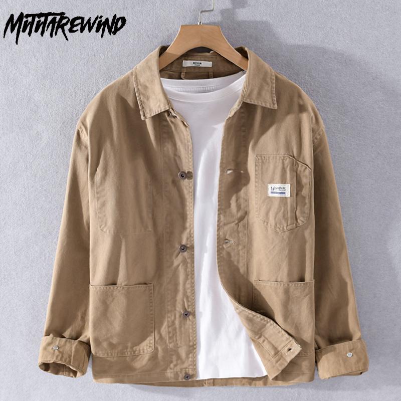 Японские куртки-карго в ретро-стиле для мужчин, весенне-осеннее мужское пальто из чистого хлопка, рабочая одежда, воротник-лацкан, однобортное пальто цвета хаки