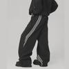 Unisex Black Striped Wide-Leg Retro Sports Pants - Spring/Summer Casual Loose Fit