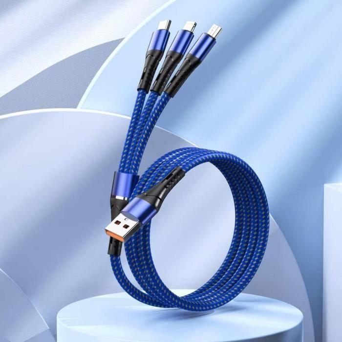3-in-1 Multifunction USB Cable for Samsung Galaxy A54 A14 4G-5G A34 M13, M23 5G, USB-C Micro-USB Cable Blue