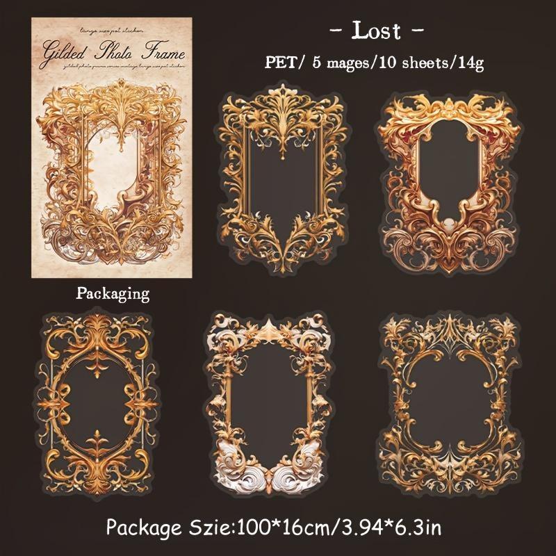 10 листов винтажная великолепная позолоченная фоторамка для журнала, декоративная бумага, наклейки для домашних животных, принадлежности для журналов