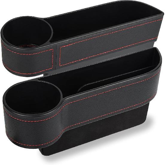 MORDEN MS 2 Pack Car Seat Gap Filler Organizer, Automotive Front Seat Storage With Cup Holder, Auto Console Side Extra Storage Boxes - Passenger &