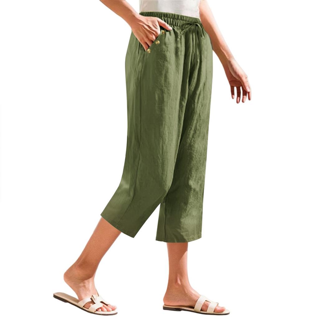 Women's Cropped Pants Stralght Pants With Pockets Lightweight Caual Loose Trousers