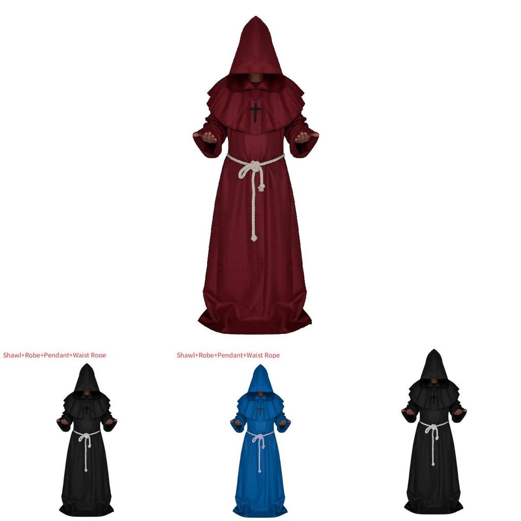 Средневековый Костюм Монаха Волшебника Жреца Комплект с Мантией и Шалью Для Косплей Мероприятий и Хэллоуина