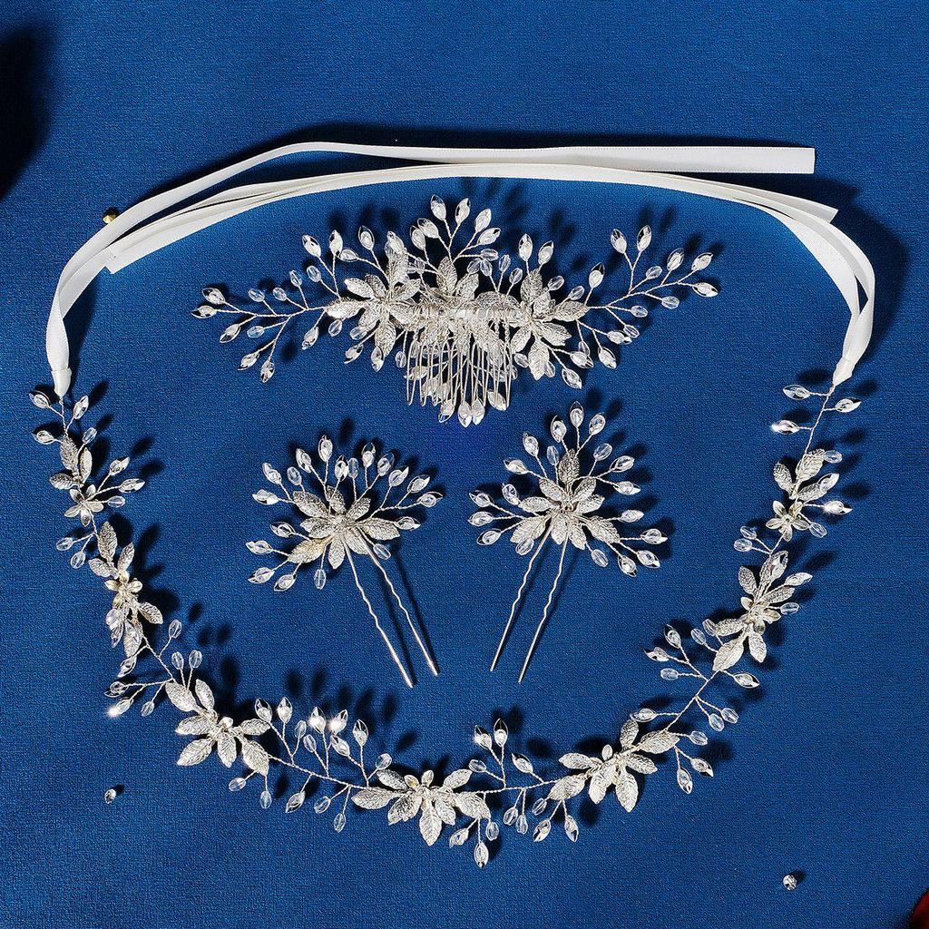 Сделанный вручную свадебный гребень для волос с цветком из жемчуга и страз и листьями