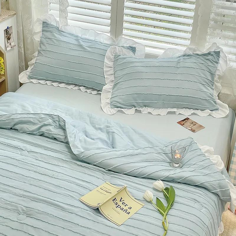 Летнее стеганое одеяло из мытого хлопка, комплект из четырех предметов, корейский кружевной воздухопроницаемый чехол