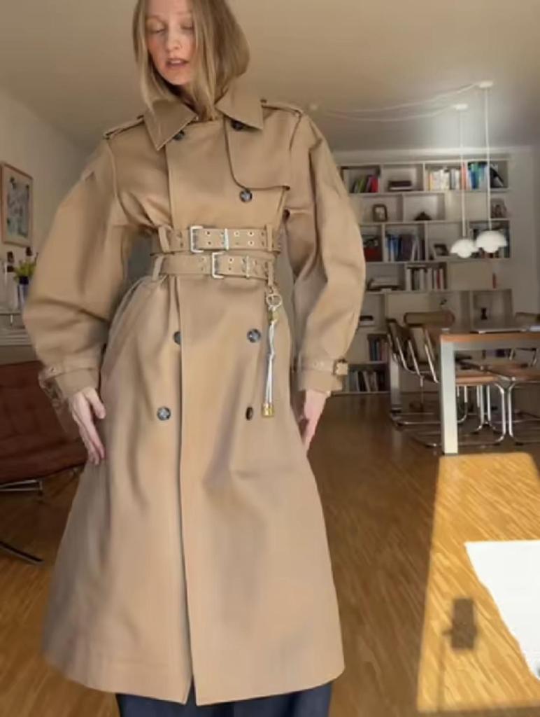 Женское европейское и американское двубортное пальто с лацканами - Повседневная модная модель с акцентом на талию