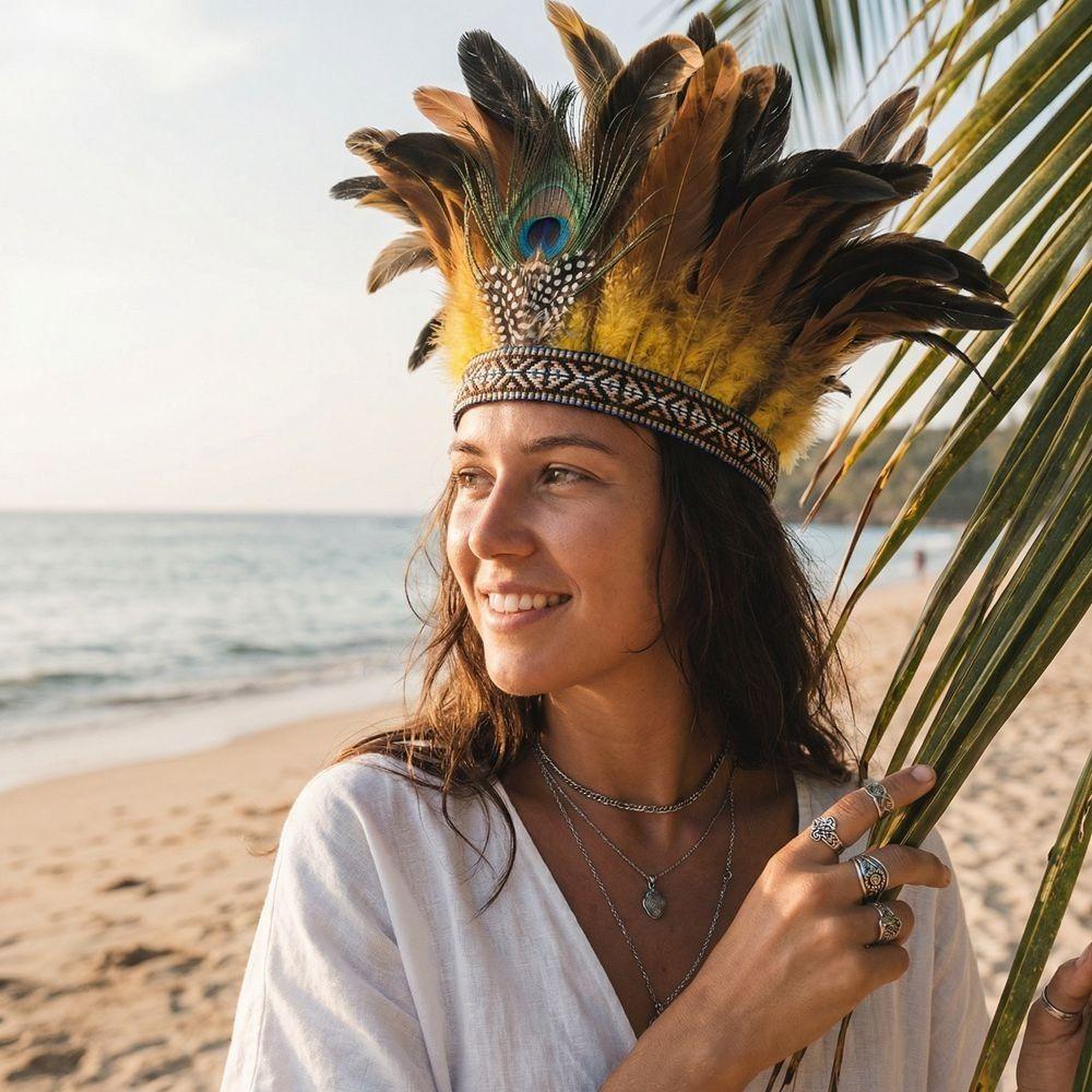 Colorful Indian Feather Crown Headpiece Peacock Costume Headdress Novelty Indian Headband Show