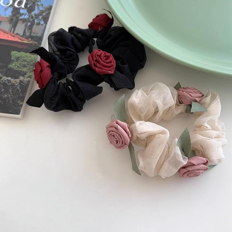1Pc Super Fairy Elegant Rose Large Intestine Hair Ring, Sweet Head Rope, Simple Leather Band, Ponytail Hair Rope Headwear