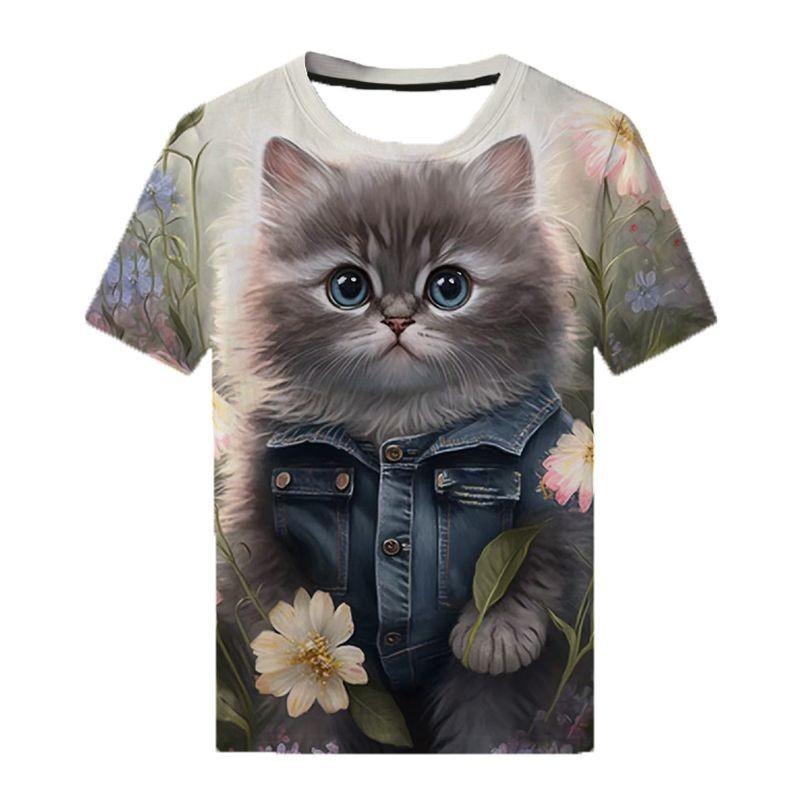Повседневная мужская футболка с короткими рукавами и принтом Pet Cat 3D Digital Printed