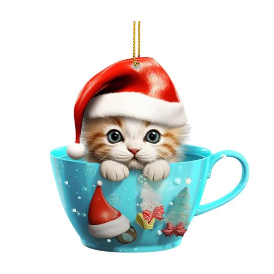 Рождественский Кот Автомобильный Кулон 2D Акриловое Зеркало Заднего Вида Декоративное Украшение Рождественская Елка Украшение Подарок