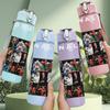 1PC Crowd People Collage 750ml Sports Water Bottle Leakproof Straw Lid Outdoor Office Home