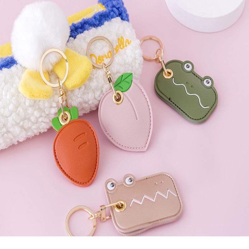 Leather Strawberry Lemon Keychain Case Holder  Women Car Key Ring Charm Bag Car Pendant Gift Anti-Lost Pet Dog Cat Collar